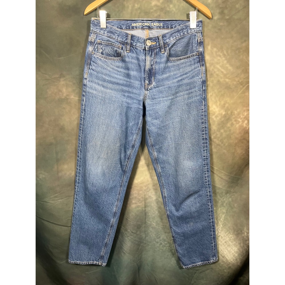 American Eagle 90s Straight Jeans Medium Wash High Rise Denim Womens Size 6 Long
